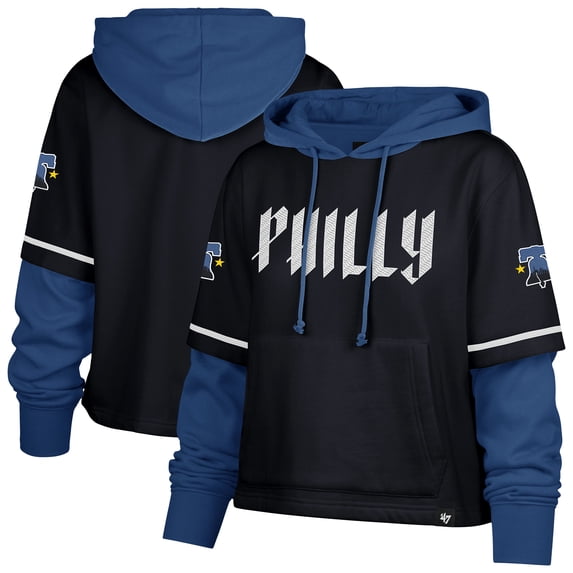 Women's '47 Navy Philadelphia Phillies City Connect Shortstop Cropped Pullover Hoodie