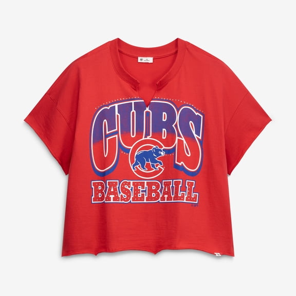 Women's '47 Red Chicago Cubs Plus Size Win Big Oversized Notch-Neck T-Shirt
