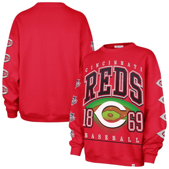 Women's '47 Red Cincinnati Reds Trendy Team Go Big Oversized Sweatshirt