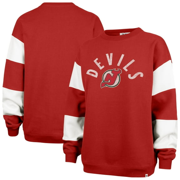 Women's '47 Red New Jersey Devils Eephus Barred Pullover Sweatshirt