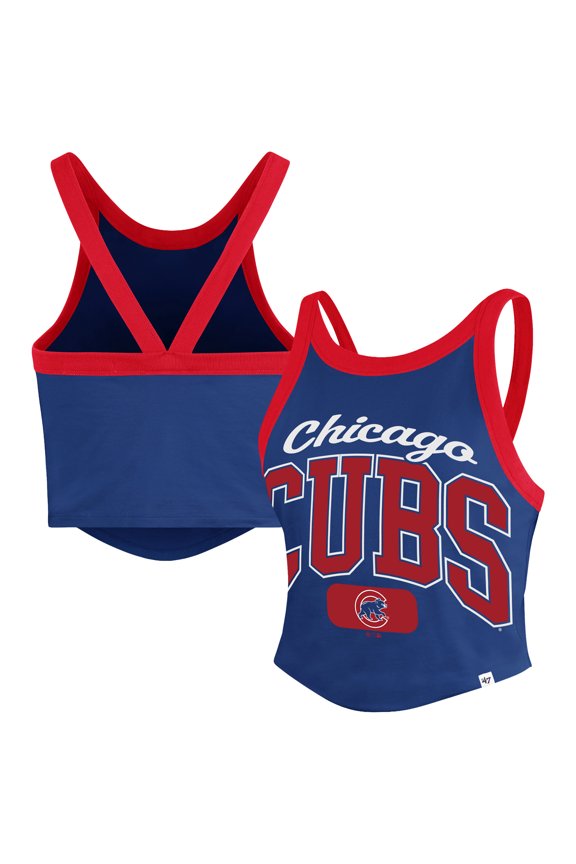 Women's '47 Royal Chicago Cubs Trendy Team Rally Sporty Cropped Racerback Tank Top