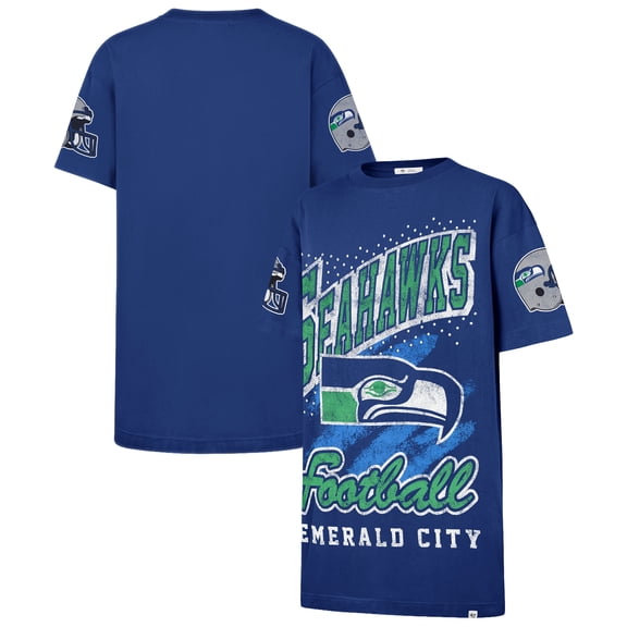 Women's '47  Royal Seattle Seahawks Oversized Gemstone Swash T-Shirt Dress
