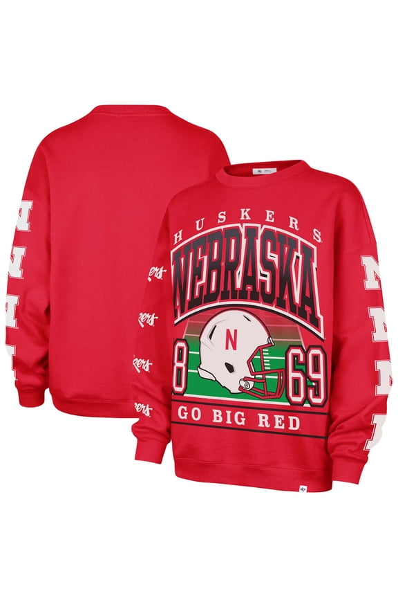 Women's '47 Scarlet Nebraska Huskers Go Big Oversized Pullover Sweatshirt
