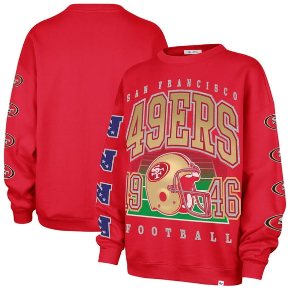 Women's '47  Scarlet San Francisco 49ers Go Big Oversized Pullover Sweatshirt