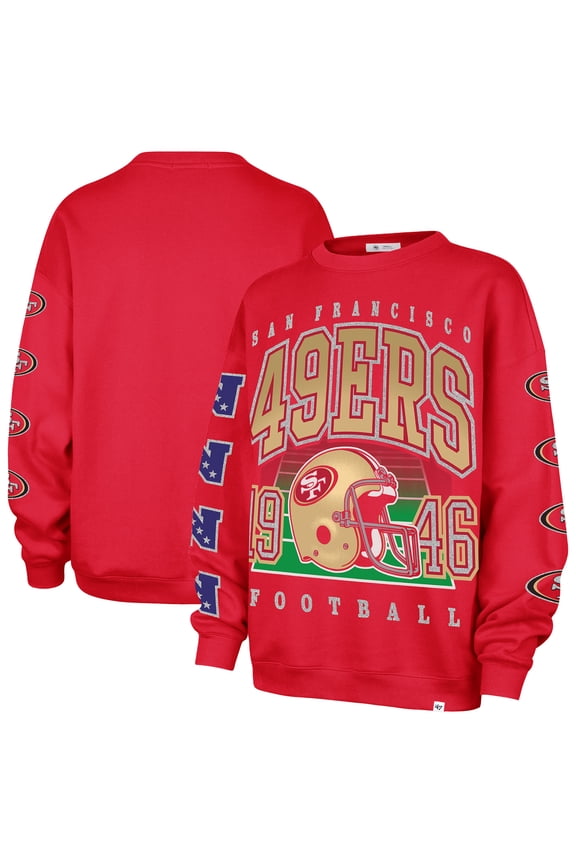 Women's '47 Scarlet San Francisco 49ers Go Big Oversized Pullover Sweatshirt