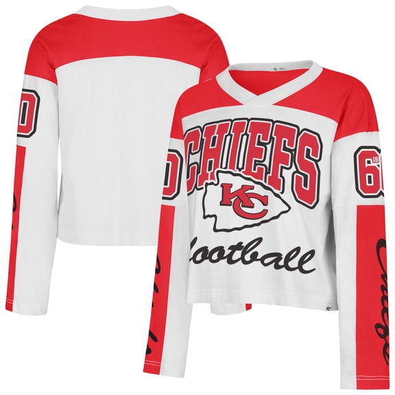 Women's '47 White Kansas City Chiefs Exclamation Metro V-Neck Long Sleeve Jersey T-Shirt