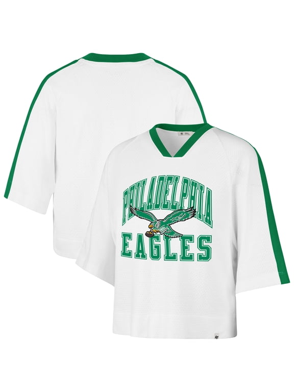 Women's '47 White Philadelphia Eagles Big Overarch Drop Needle Raglan V-Neck T-Shirt