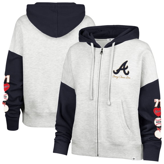 Women's '47 x Stoney Clover Lane Heather Gray/Navy Atlanta Braves Color Block Full-Zip Hoodie