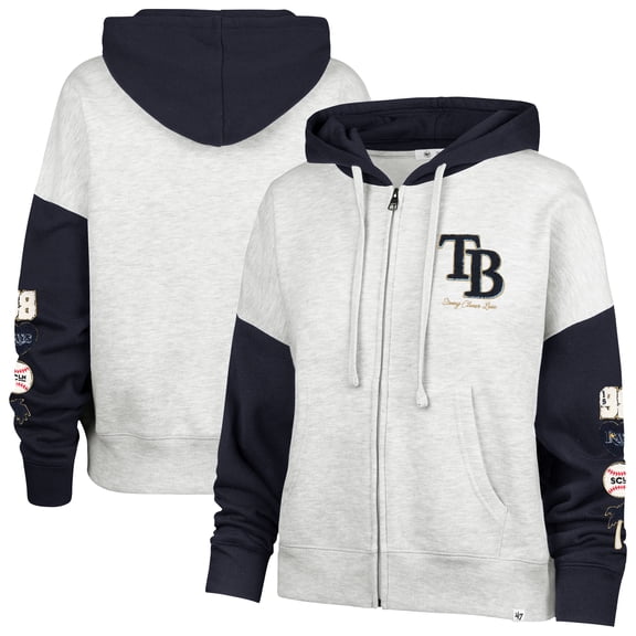 Women's '47 x Stoney Clover Lane Heather Gray/Navy Tampa Bay Rays Color Block Full-Zip Hoodie