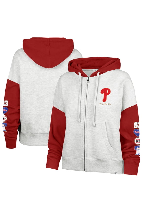 Women's '47 x Stoney Clover Lane Heather Gray/Red Philadelphia Phillies Color Block Full-Zip Hoodie