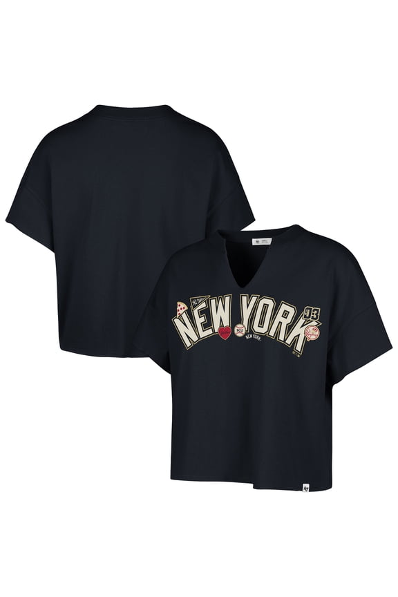 Women's '47 x Stoney Clover Lane Navy New York Yankees Oversized Notch Neck T-Shirt