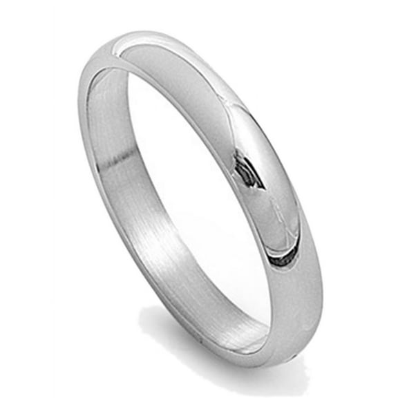 Women's 4MM Stainless Steel High Polish Domed Wedding Band (Size 5 to 15)