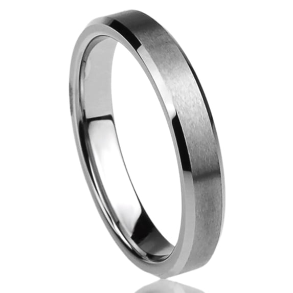 Women's 4MM Titanium Comfort Fit Wedding Band Ring Beveled Edges Brushed Classy Ring (5 to 12)