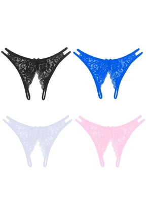 Women's 4in1 Sexy Lace G-String Lingerie Cute Thong Brief Open Back Bikini Knickers Panties Gift for Girlfriend Wife