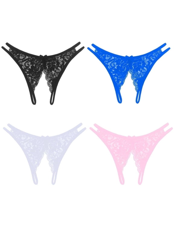Women's 4in1 Sexy Lace G-String Lingerie Cute Thong Brief Open Back Bikini Knickers Panties Gift for Girlfriend Wife