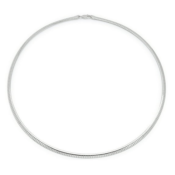 4mm Solid .925 Sterling Silver Flat Omega Choker Chain Necklace, 16 inches