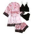 thumbnail image 1 of Women's 4pcs Sleepwear Satin Floral Lace Trim Cami Pajama Set with Robe, 1 of 6