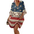 thumbnail image 1 of Women's 4th of July 250 Years Anniversary V Neck Star Print Dress Loose Fit Oversized Shoulder Casual Summer Midi Dress Independence Day Patriotic USA Flag Tunic Top Dark Blue XXL, 1 of 5