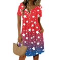 thumbnail image 1 of Women's 4th of July 250th Anniversary Patriotic Dress Short Sleeve Button Neck Printed Pattern Relaxed Fit Summer Holiday Style Casual Independence Day USA Flag Daily Wear Deep Red XL, 1 of 5