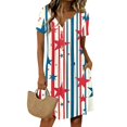 thumbnail image 1 of Women's 4th of July 250th Anniversary Patriotic Dress Short Sleeve Button Neck Printed Pattern Relaxed Fit Summer Holiday Style Casual Independence Day USA Flag Daily Wear Red XXL, 1 of 5