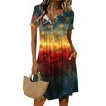 thumbnail image 1 of Women's 4th of July 250th Anniversary Patriotic Dress Short Sleeve Button Neck Printed Star Pattern Crew Neck Casual Independence Day USA Flag Summer Everyday Wear Round Neck Dress Orange XXL, 1 of 5