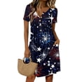 thumbnail image 1 of Women's 4th of July 250th Anniversary Patriotic Dress Short Sleeve Button Neck Printed Star Pattern Crew Neck Casual Independence Day USA Flag Summer Everyday Wear Round Neck Dress Navy XL, 1 of 5