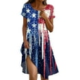 thumbnail image 1 of Women's 4th of July Patriotic Dress, Women Independence Day Theme Round Neck American Flag Print Sundress, Short Sleeve Loose Fit Casual Dress with Pockets,Dark Blue 2XL, 1 of 5
