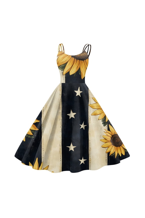 Women's 4th of July Patriotic Dress, Women Sexy Off-Shoulder Punk Mini Dress, Independence Day American Flag Printed Retro Design, Bodycon Sleeveless Party Dress,Beige L