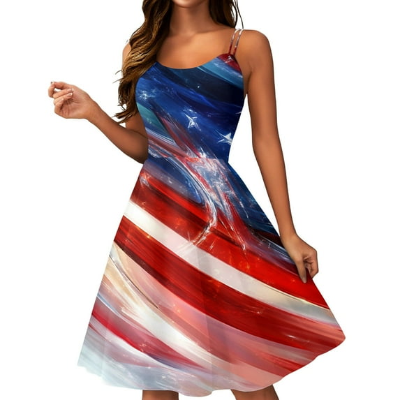 Women's 4th of July Patriotic Dress, Women Sexy Off-Shoulder Punk Mini Dress, Independence Day American Flag Printed Retro Design, Bodycon Sleeveless Party Dress for Summer ,Deep Red S