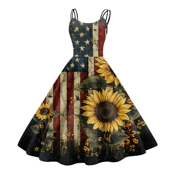 Women's 4th of July Patriotic Dress, Women Sexy Off-Shoulder Punk Mini Dress, Independence Day American Flag Printed Retro Design, Bodycon Sleeveless Party Dress,Navy 2XL