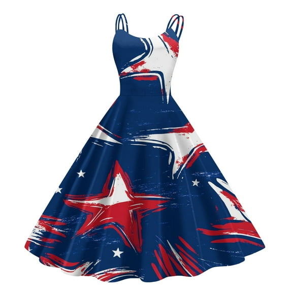 Women's 4th of July Patriotic Dress, Women Sexy Strapless Punk Dress, Independence Day American Flag Printed Vintage Design, Bodycon Mini Skirt for Night Out or Parties,Blue 2XL