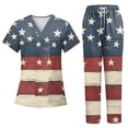 thumbnail image 1 of Women’s 4th of July Scrub Set, 250th Anniversary USA V-Neck Short Sleeve Top & Jogger Pants, Quick Dry Medical Uniform with Pockets for Nurses 02-Navy M, 1 of 6