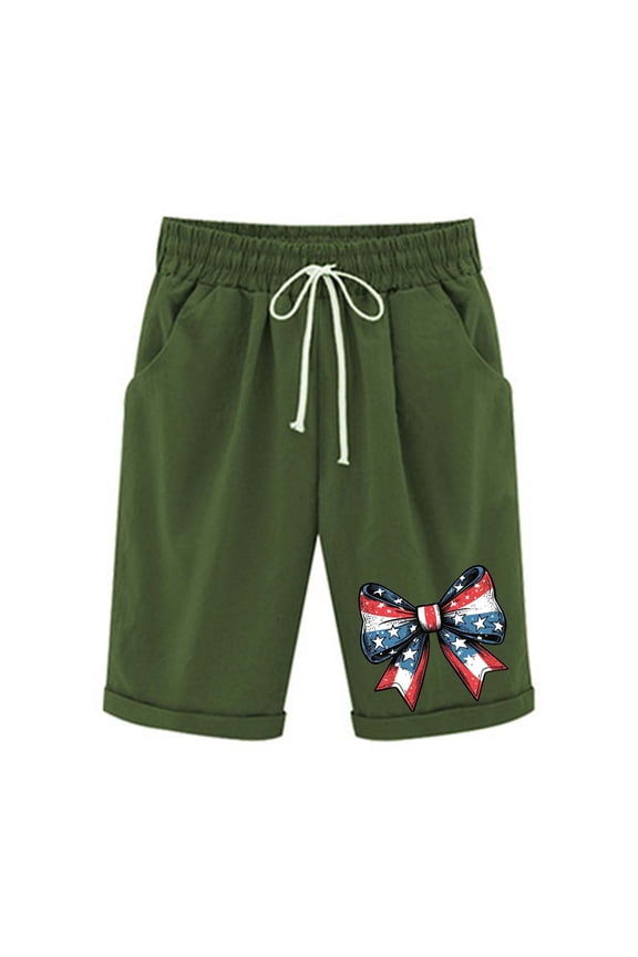 Women's 4th of July Shorts Patriotic Star Spangled Lounge Shorts Workout with High Waist Stretch Casual Shorts Drawstrings Pants for Beach Vacation Outfits