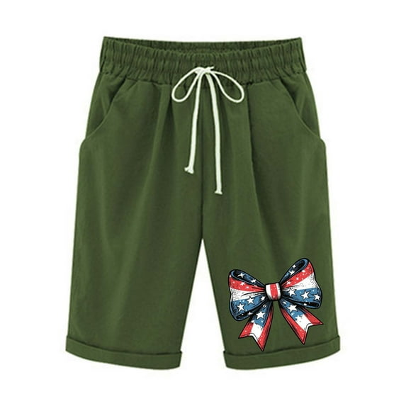 Women's 4th of July Shorts Patriotic Star Spangled Lounge Shorts Workout with High Waist Stretch Casual Shorts Drawstrings Pants for Beach Vacation Outfits