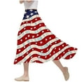 thumbnail image 1 of Women's 4th of July American Flag Maxi Skirt – High Waist A-Line Ruched Dress with Stars & Stripes Print, Summer 2025 Casual Party Skirt, 1 of 5
