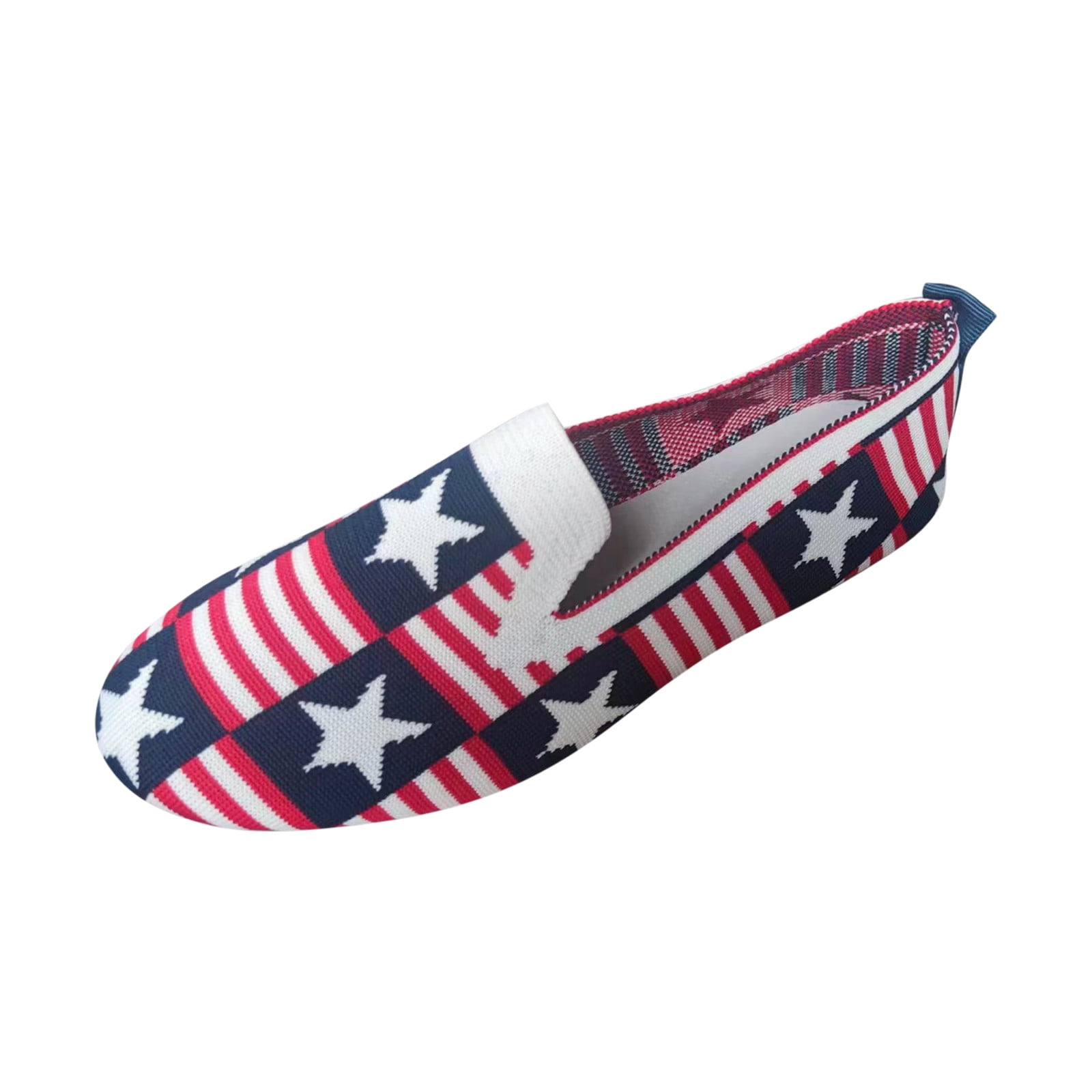Women s 4th of July Casual Loafer Flats Stars Striped Knit Slip on