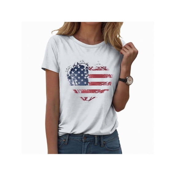 Women's 4th of July Independence Day T-Shirt Summer USA America Memorial Day Graphic Tees Tops