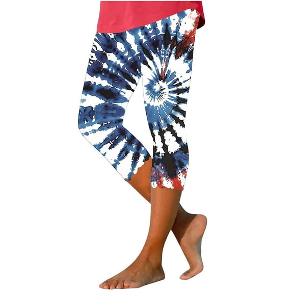 Women's 4th of July Leggings - Stars Print High Waist Yoga Capris