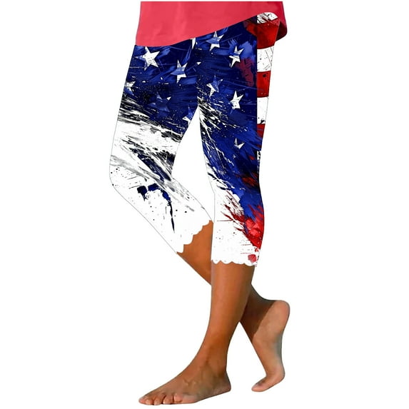Women's 4th of July Leggings - Stars Print High Waist Yoga Capris
