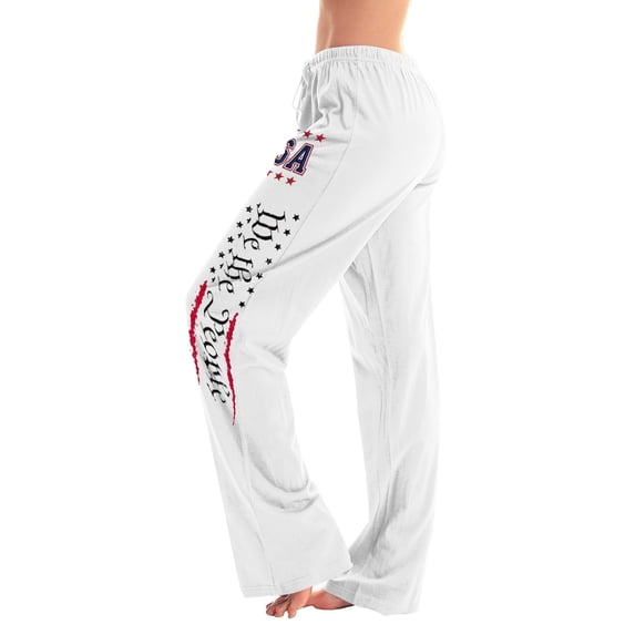Women's 4th of July Pajama Bottoms Elastic Waist Relaxed Fit Patriotic Print Lounge Sleep Pants