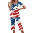 thumbnail image 1 of Women's 4th of July Pajama Sets 2 Pieces Lounge Sleepwears US Patriotic Printed Plus Size Short Sleeve Top and Capri Pants Independence Day Gifts, 1 of 6