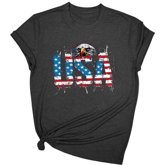 Women's 4th of July Patriotic T-Shirt – American Flag Graphic Print Crewneck, Funny Independence Day Summer Top 2025 (Premium Cotton Short Sleeve)