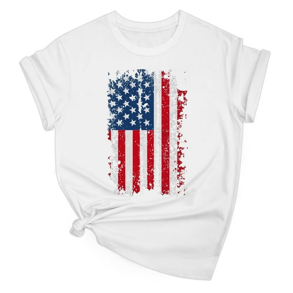 Women's 4th of July Patriotic T-Shirt – American Flag Graphic Print Crewneck, Funny Independence Day Summer Top 2025 (Premium Cotton Short Sleeve)