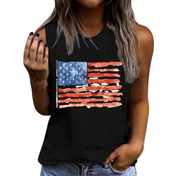 Women's 4th of July Patriotic Tank Top – USA Flag Star & Stripes Sleeveless Shirt, Funny Graphic Print Summer Tee for Gym & Casual 2025