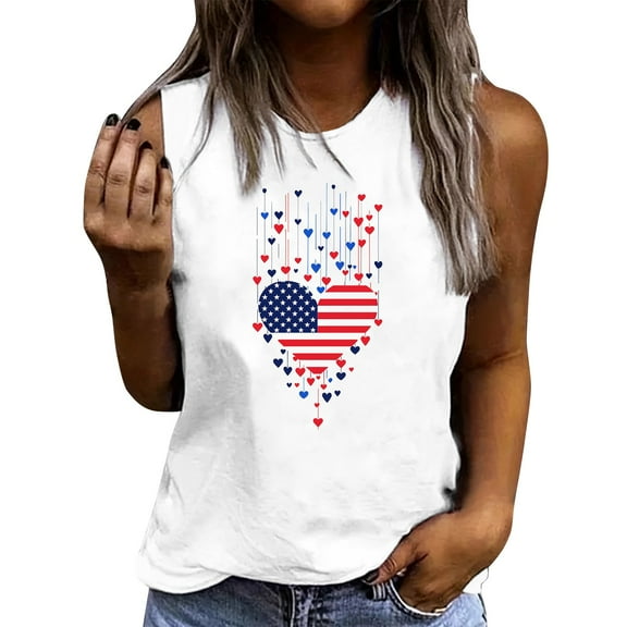 Women's 4th of July Patriotic Tank Top – USA Flag Star & Stripes Sleeveless Shirt, Funny Graphic Print Summer Tee for Gym & Casual 2025