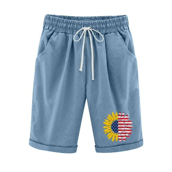 Women's 4th of July Shorts - Star Print High Waist Bermuda