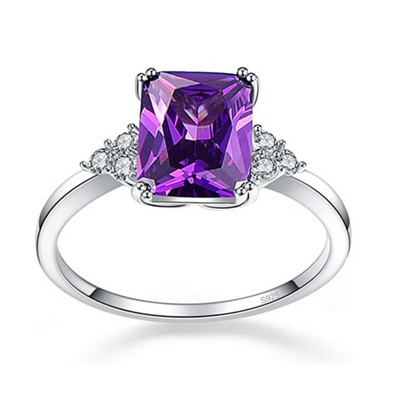 Women's 5.25Ct Emerald Cut Created Amethyst CZ 925 Sterling Silver Solitaire Engagement Ring