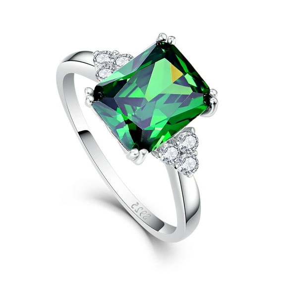 Women's 5.3ct Emerald Cut Created Green Emerald 925 Sterling Silver Engagement Ring