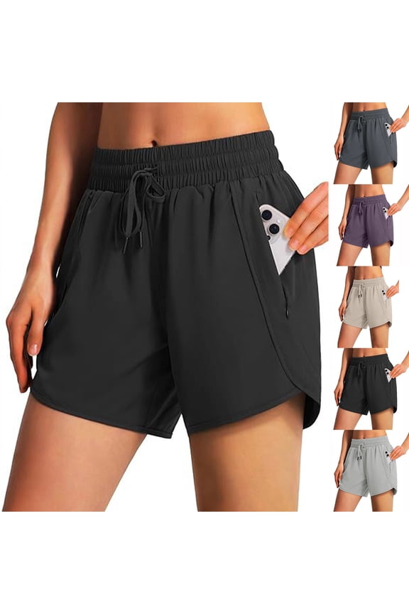 Women's 5" Athletic Running Shorts Quick Dry Lightweight Workout Gym Shorts with Zipper Pockets UPF 50+, Black S