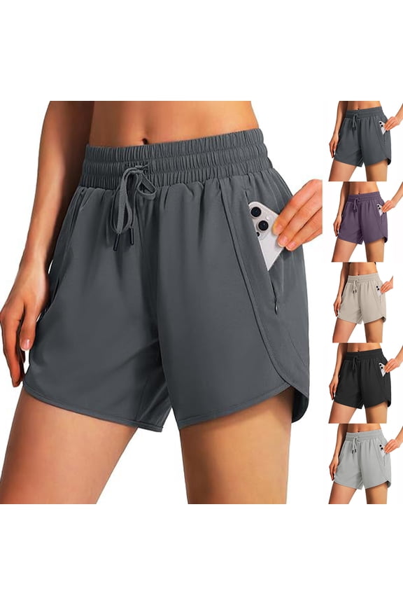Women's 5" Athletic Running Shorts Quick Dry Lightweight Workout Gym Shorts with Zipper Pockets UPF 50+, Dark Gray S